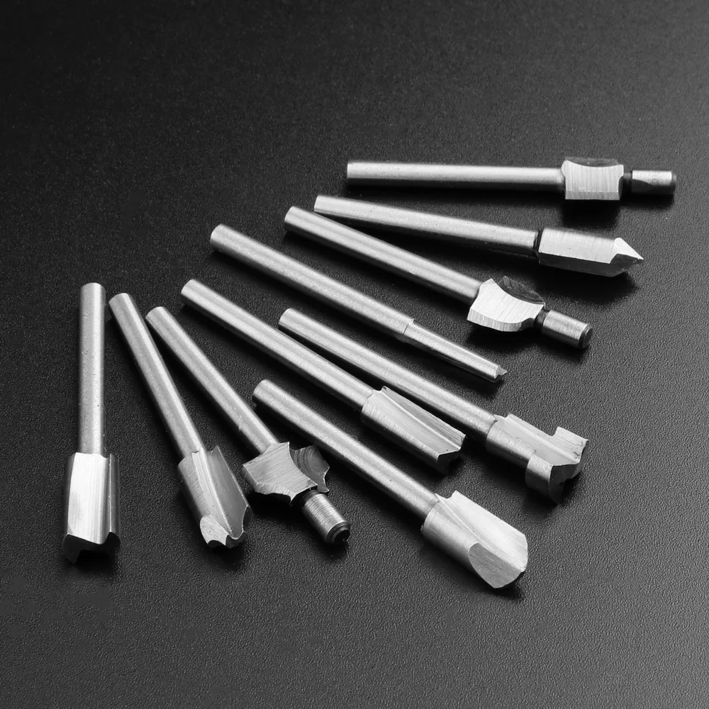 10pcs/set Bits Wood Cutter Milling Fits Dremel Rotary Tool Set Shank Carpentry Router Bits For Rotary Tools DIY