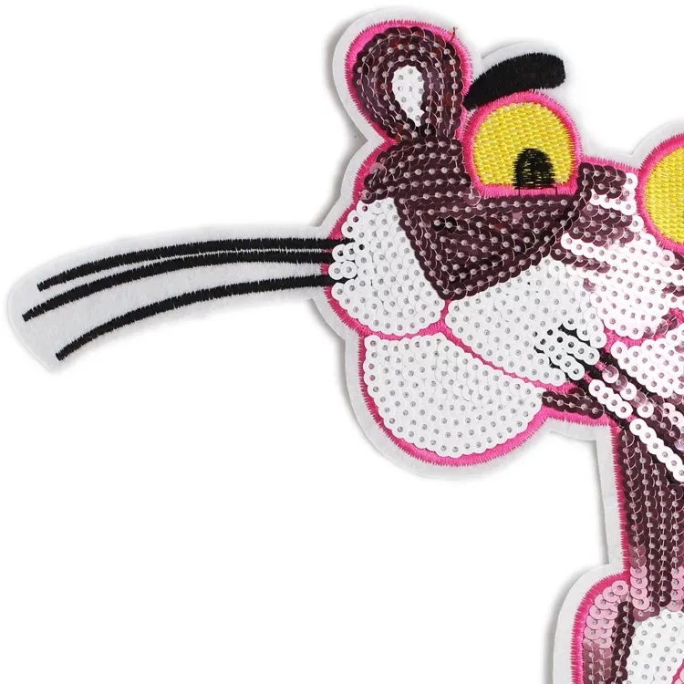 New Arrival Pink Leopard Sequined Patches for Clothes Bags Sew on Garment Accessory Large Cartoon Animal Sequins Patch