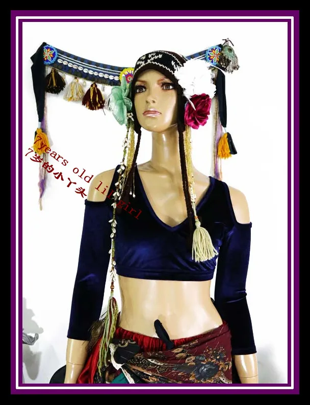 Samt Fat Chance Tribal Choli Bauchtanz Drop Lange Hülse Top Dance FA24