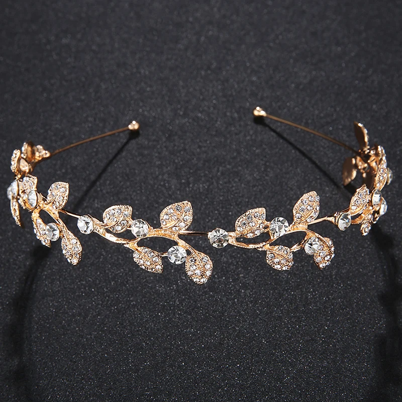 Miallo Tiara Headband for Wedding Leaves Crystal Crown Tiara Headdress for Women Fashion Bridal Hair Accessories Rim for Hair