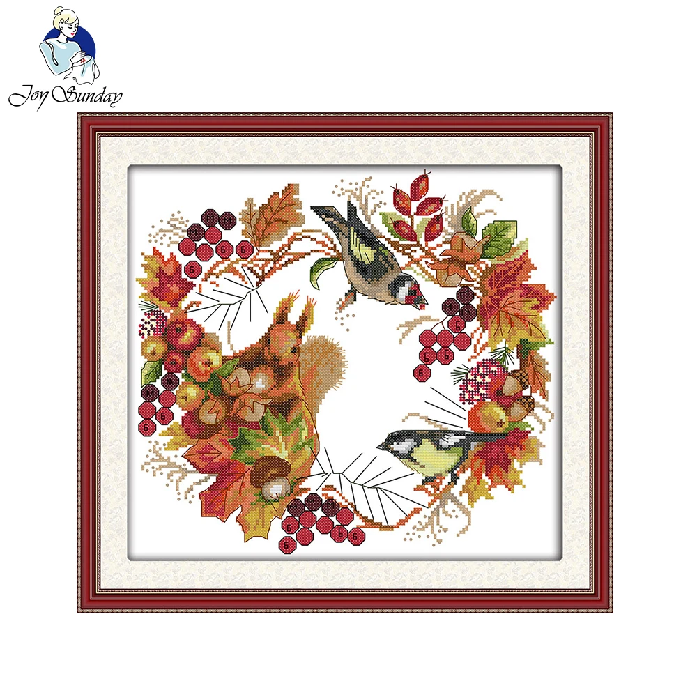 Joy Sunday animal style Joy wreath Needlework DIY Handmade Cross Stitch Sets For Embroidery Kits Precise Printed Home Decor