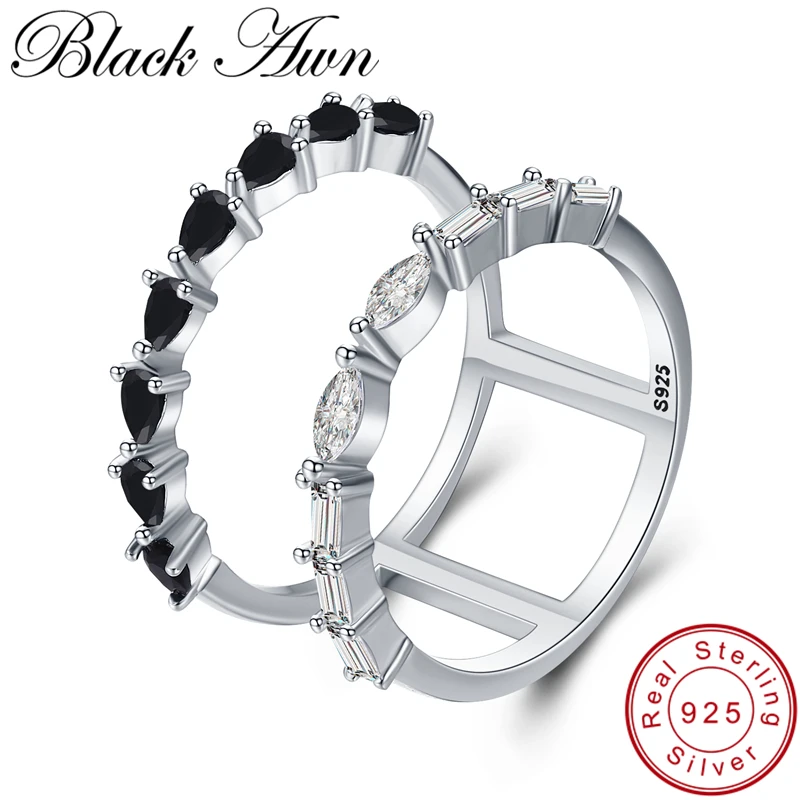 

[BLACK AWN] Solid 925 Sterling Silver Rings for Women Wedding Hollow Ring Sterling Silver Jewelry G045