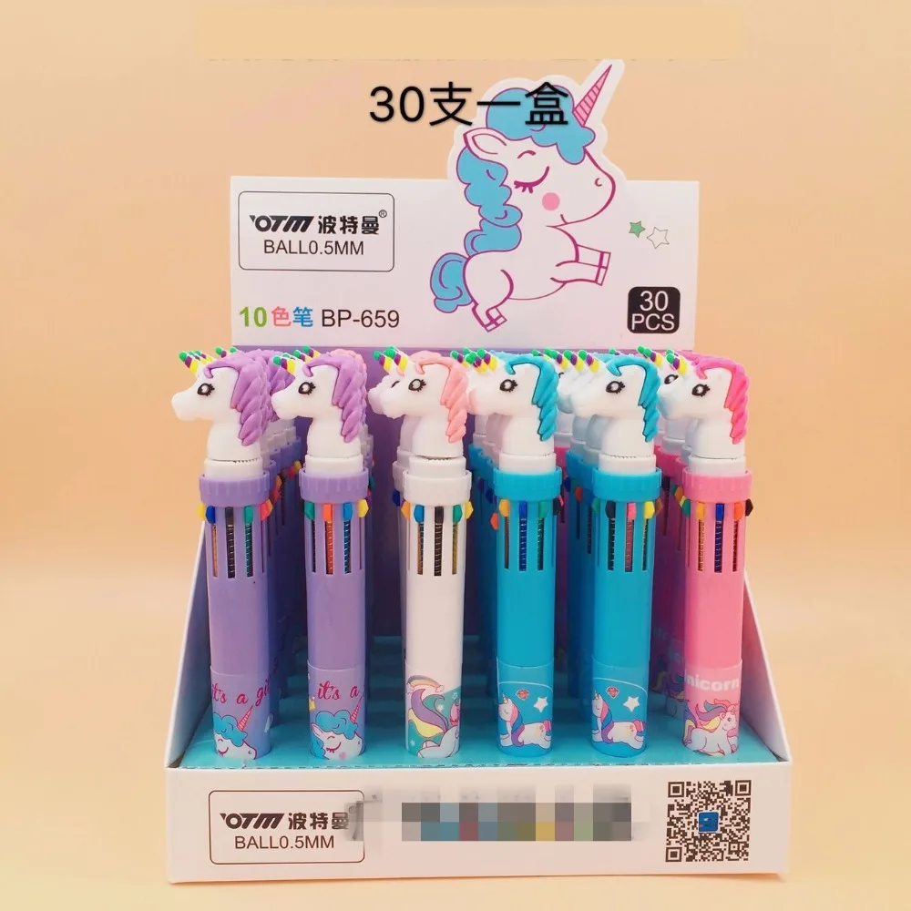 

30pcs/box Creative Cartoon Horse 10 Colors Ballpoint Pen Students Children Birthday Gift Prize Stationery