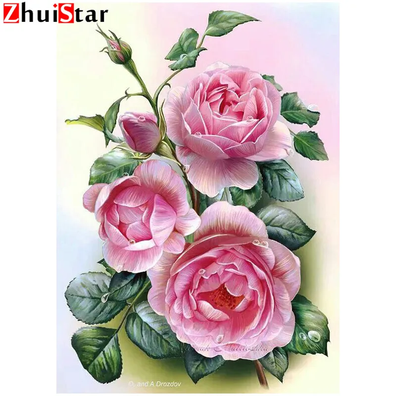 Full DIY 5D Diamond Painting pink rose Cross Stitch square Diamond Embroidery Patterns rhinestones Diamond Mosaic XY1