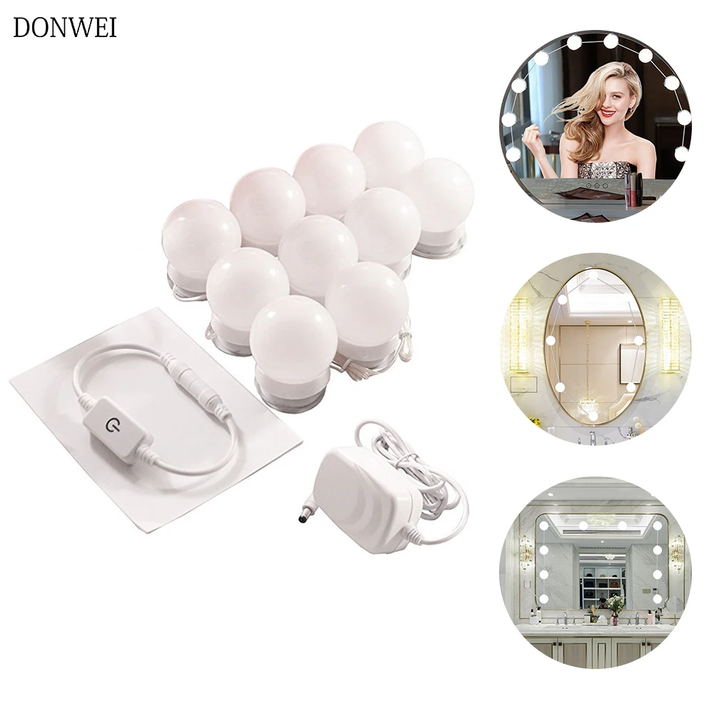 

10Pcs Makeup Mirror Vanity LED Light Bulbs Lamp Kit Make Up Mirrors Cosmetic Lights 3 Levels Brightness Adjustable for Make-up