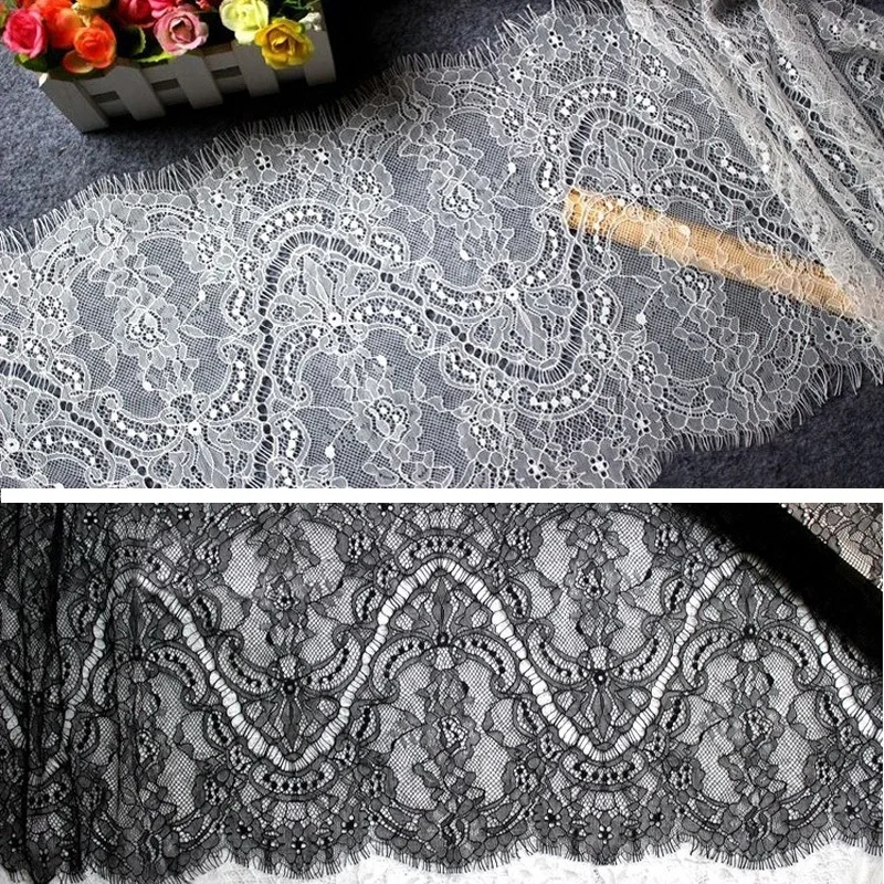 

Soft Nylon Eyelash Lace Fabric, DIY Decorative, Off White, Black, Lace Trim, Wedding Dress, High Quality, 3Yard/Lot