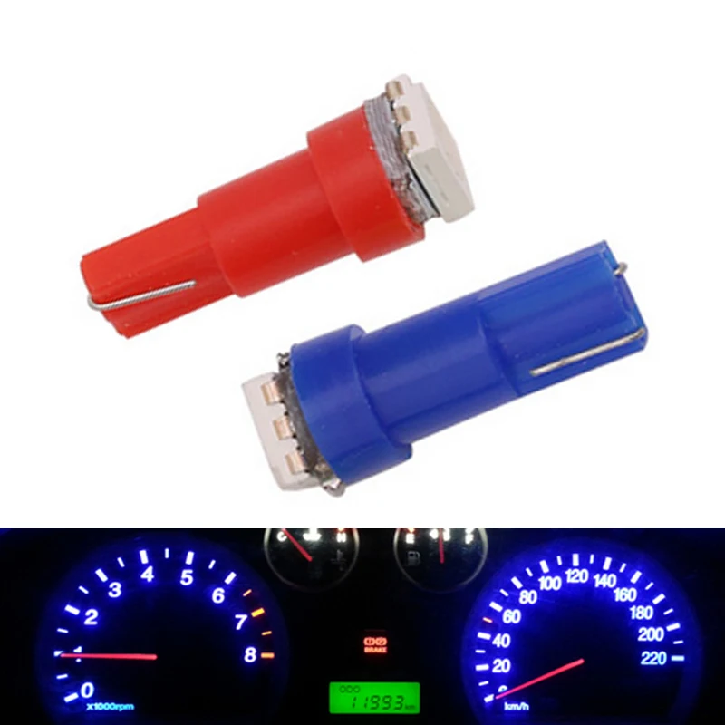 

200 шт. T5 автомобильный светодиодный приборный светильник, автоматическое внутреннее освещение, индикаторная лампа приборной панели, лампа 1 SMD, белый, красный, желтый, синий, зеленый, 12 В