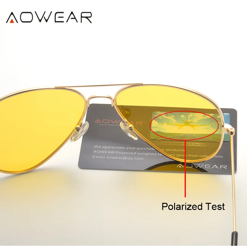 AOWEAR Brand 3025 Goggles Vision Night Glasses for Driving Polarized Aviation Yellow Sunglasses Men Night Vision Pilot Eyewear