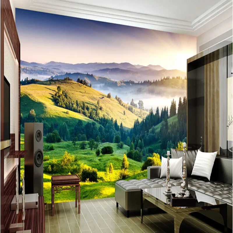 beibehang sofa backdrop stereoscopic 3d landscape wallpaper the living room TV background wallpaper mountain grassland