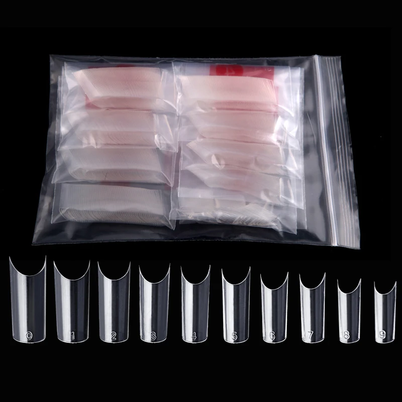 500 Pcs/bag Clear C Shape Nail Tips Plastic Nails Curved Faux Ongle French Manucure Medium Nails Art Dual Form Nail System Kits