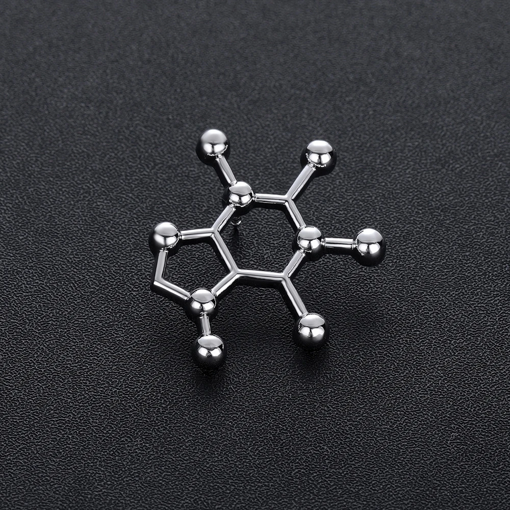 Caffeine Molecule Brooches Medical Jewelry Gold Color Lapel Pin Up Backpack Punk Jewelry Hijab Pins Bag Gift Women Accessories