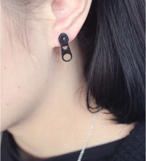 Pendientes con cremallera para mujer, aretes creativos, diseño geométrico, moda