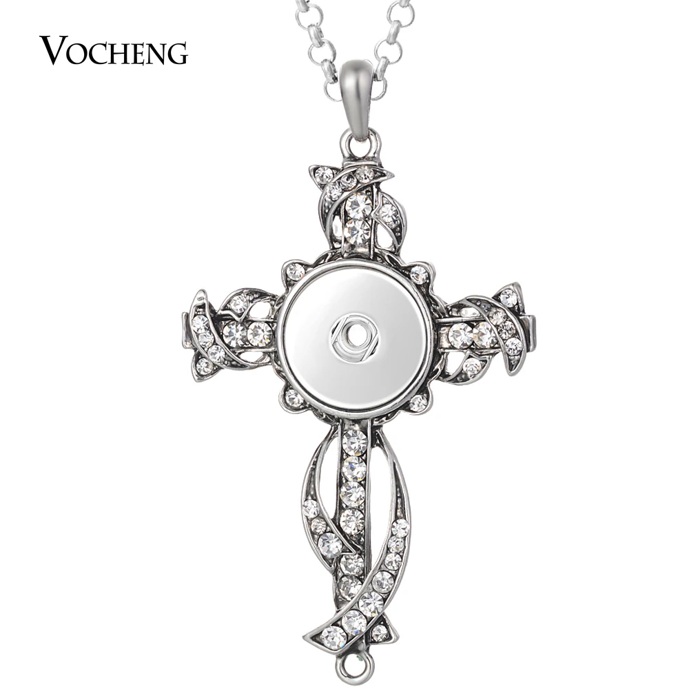

10pcs/lot Vocheng Ginger Snap Necklace Cross Pendant with Rhinestone fit 18mm Snap Charms for Mom Gift NN-723*10