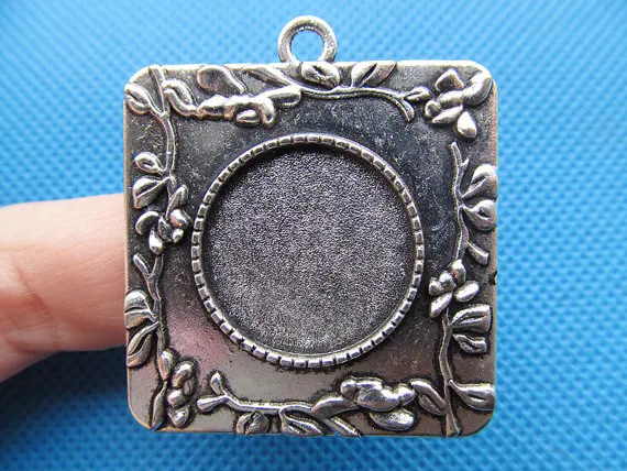 20pcs Antique Silver/Antique Bronze Square Flower Base Setting Bezel Tray Bezel Pendant Charm,fit 20mm Round Cabochon/Cameo