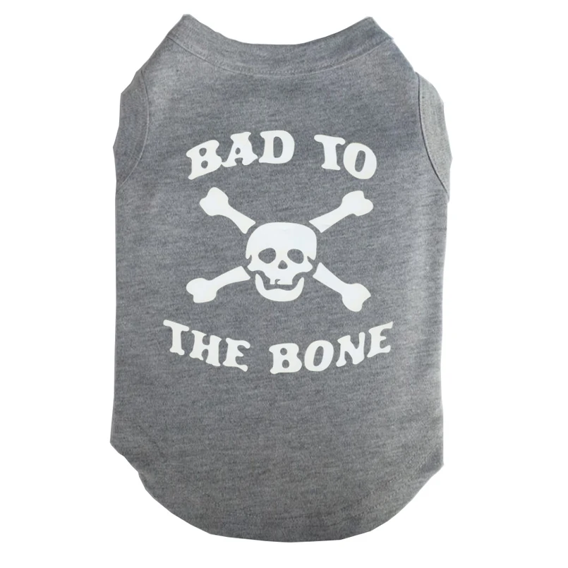 BAD TO THE BONE SKULL Printed T-Shirts Pet Puppy Clothes Shirts Tee Polyester Clothes Tank Tees Top for All Seasons Hot sale