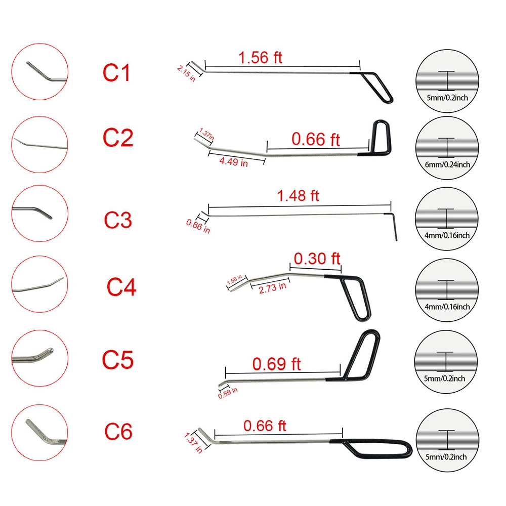 Furuix-Paintless Rods Hook Tool Kit, Reparação do carro Dent, Remoção de granizo, Kit Martelo