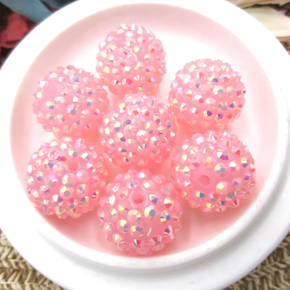 Top-Quality Girls Lovely Pink 20mm Chunky Bubblegum Resin Rhinestone Bead Straight Hole Loose Beads Necklace Accessories 50PCS