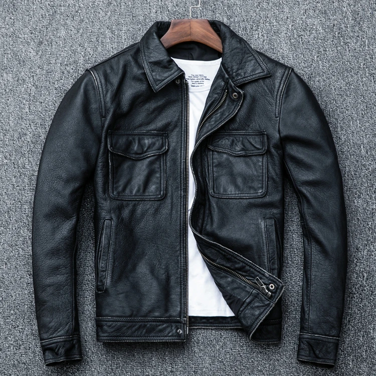 TOP 2019 New Men Genuine Leather Jacket men Spring/autumn Fashion Cowhiede Motorcycle Bomber Jackets jaqueta de couro