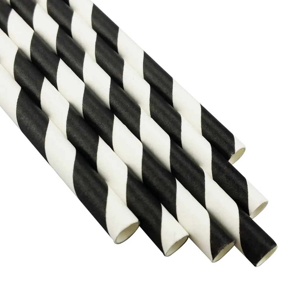 Free Shipping 500pcs(25pcs/pack) Black Striped Paper Straws For Birthday Party,Wedding.Supply Biodegradable Paper Straws.