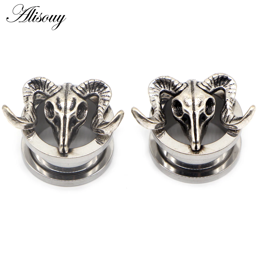 Alisouy 2pcs Piercing Ear Gauges Expander Stainless Steel Dinosaur Earrings Plugs Tunnels Screw Fashion Piercing Body Jewelry