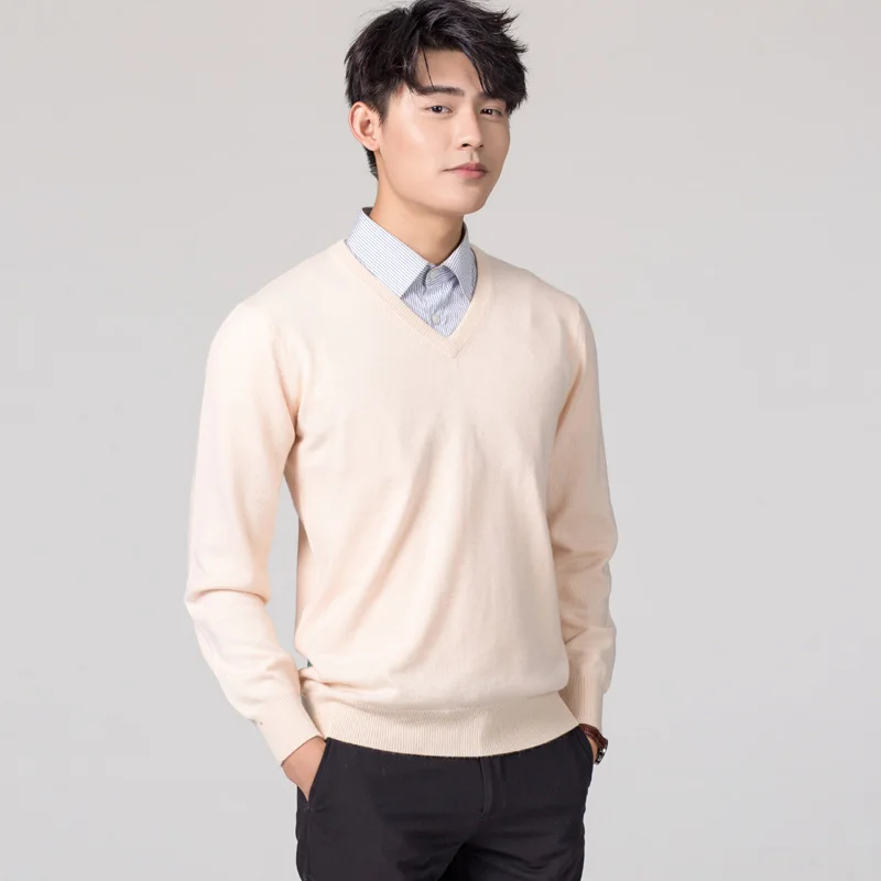 Man Pullovers Winter New Fashion Vneck Sweater Hot Sale Wool Knitted Jumpers Male Woolen Clothes Standard Tops