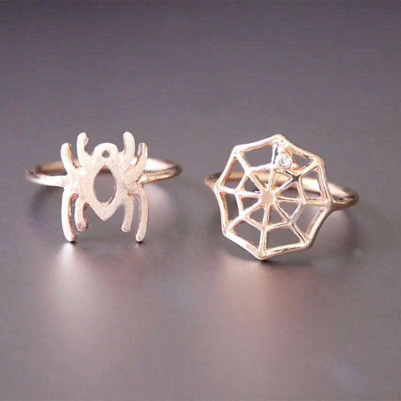 Wholesale 10pc/lot Funny Spider And Web Ring Size 6.5 Insect Net Rings For Men Women Girls Anillos Mujer