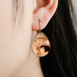 SUTEYI Classic Van Gogh Painting Teardrop Earrings Jewelry Gustav Klimt The Kiss Picture Glass Dome Water Drop Women Earrings