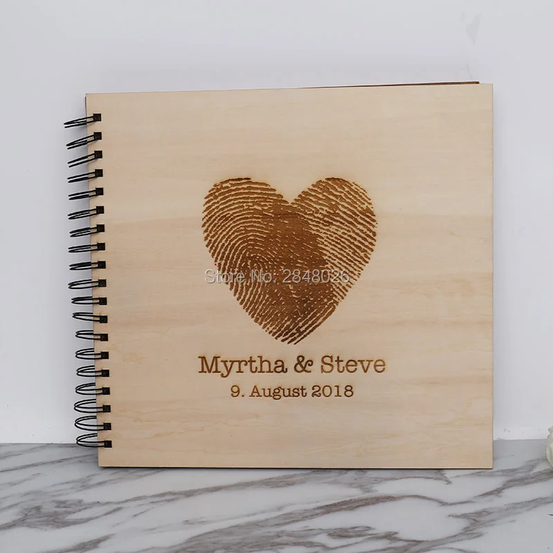 Rustic Personalised Wooden photo album with heart,Personalised  wedding guest book,Romantic Photo Album