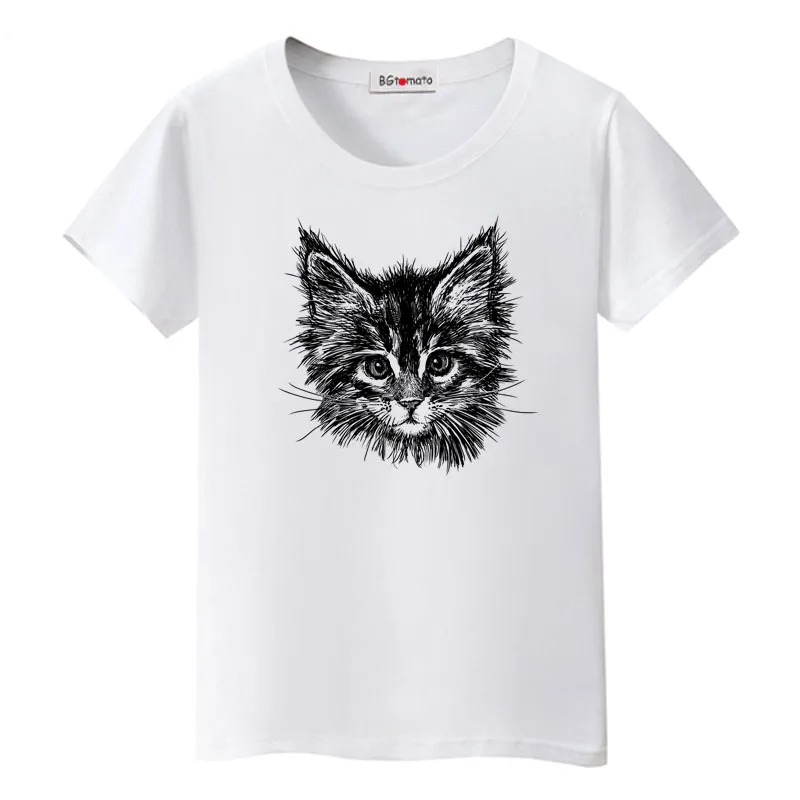 Bgtomate – t-shirt chat noir imprimé à la main, t-shirt à la mode pour filles, jolis animaux