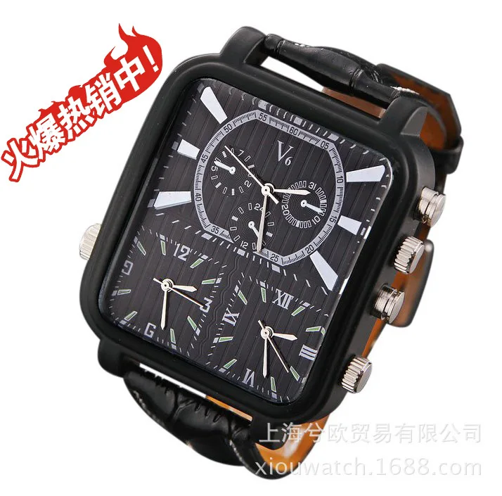 V6 Men's Sports Watches Men Luxury Brand Multiple Time Zone Military Watches Male Business Square Clock Analog Quartz Watch