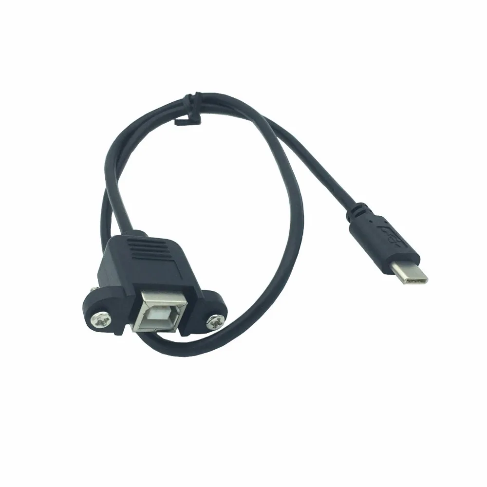 Soporte de Panel de impresora con enchufe hembra USB 2,0 B con orificio para tornillo a USB-C tipo C USB3.1 macho izquierdo y derecho Cable de 90 grados 50cm/0,5 m