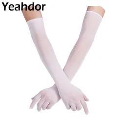 1 paar Frauen Mesh Sehen Durch Sheer Handschuhe Stretchy Volle Finger Lange Handschuhe Fäustlinge für Sonnenschutz Hochzeit Braut Handschuhe