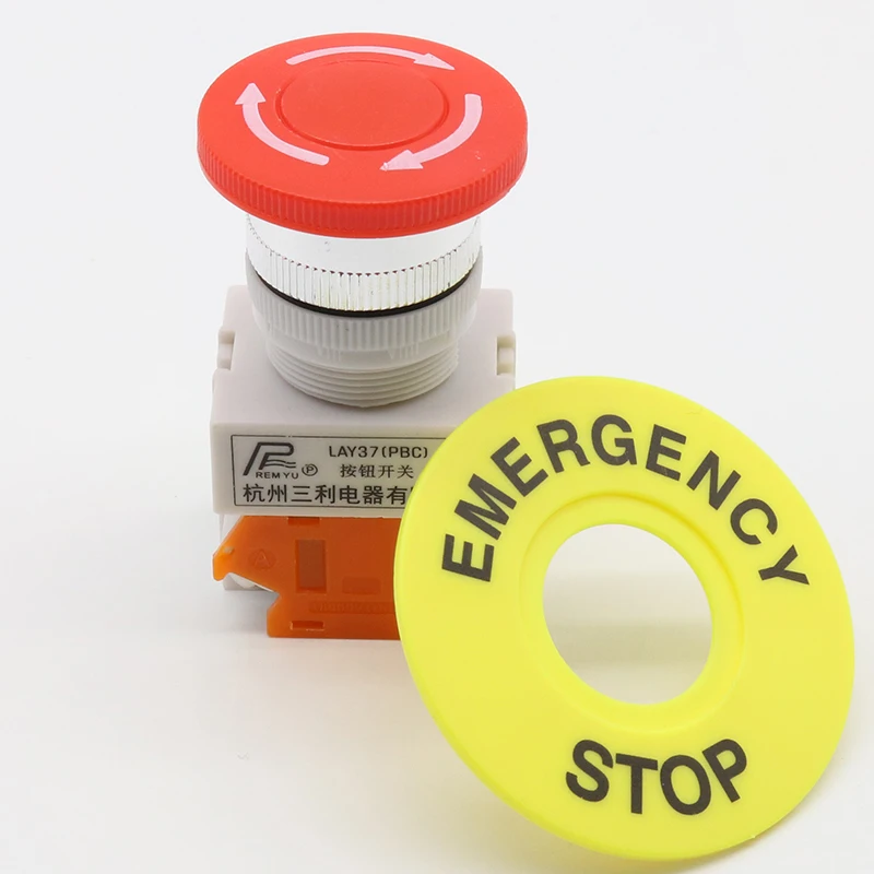 LHLL- Red Mushroom Cap 1NO 1NC DPST Emergency Stop Push Button Switch AC 660V 10A