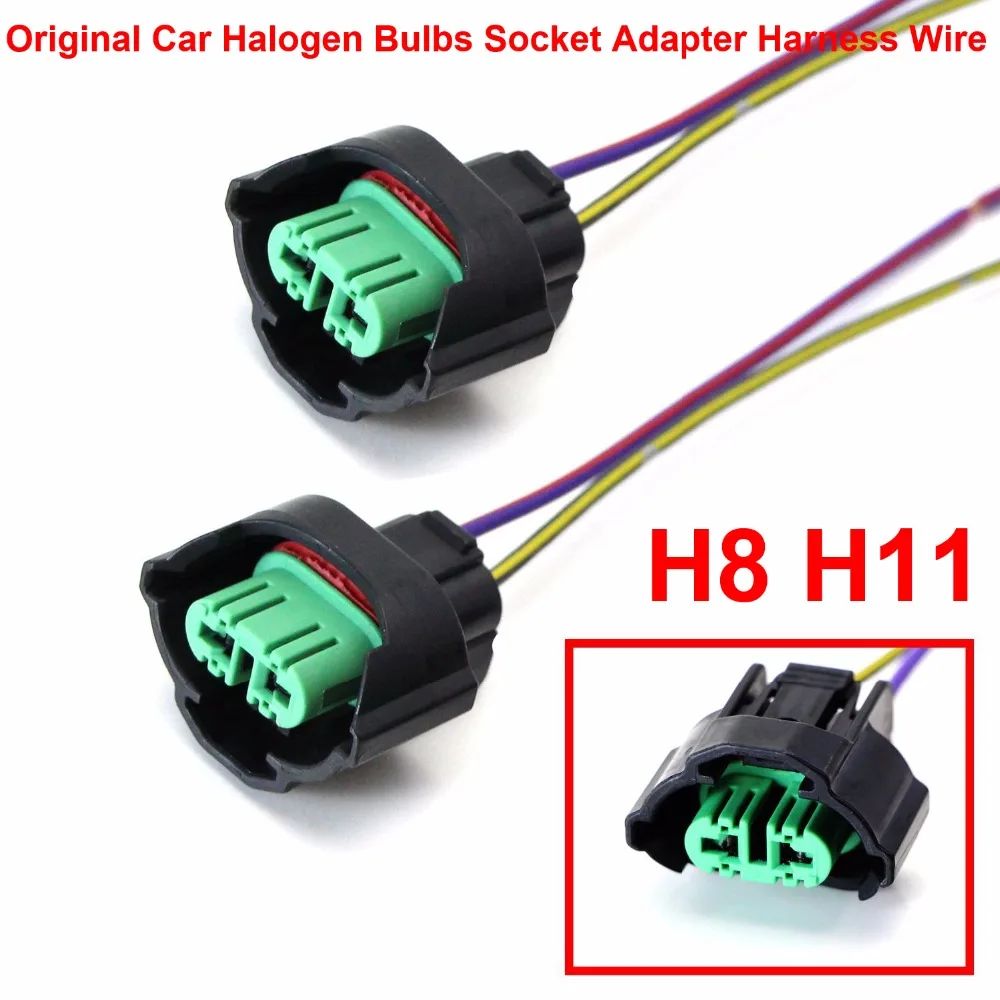 

2PCS H8 H9 H11 Car Original Halogen Bulbs Lamps Female Adapter Wiring Harness Socket Connector Pigtails Wire Headlight Fog Light