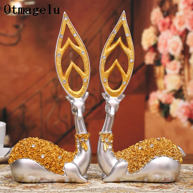 

New Lovers Reindeers Wedding Decoration Figurines Miniatures Resin Ornament Vintage Home Decor Accessories Valentines Day Gifts