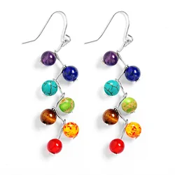 Natural Stone Yoga 7 Chakra 6mm Beads Earrings Reiki Healing Balance Beads Earrings for Women