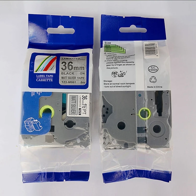 5 packs 36mm TZe-M961 Black on matte silver TZ-M961 compatible label tapes for PT label printers