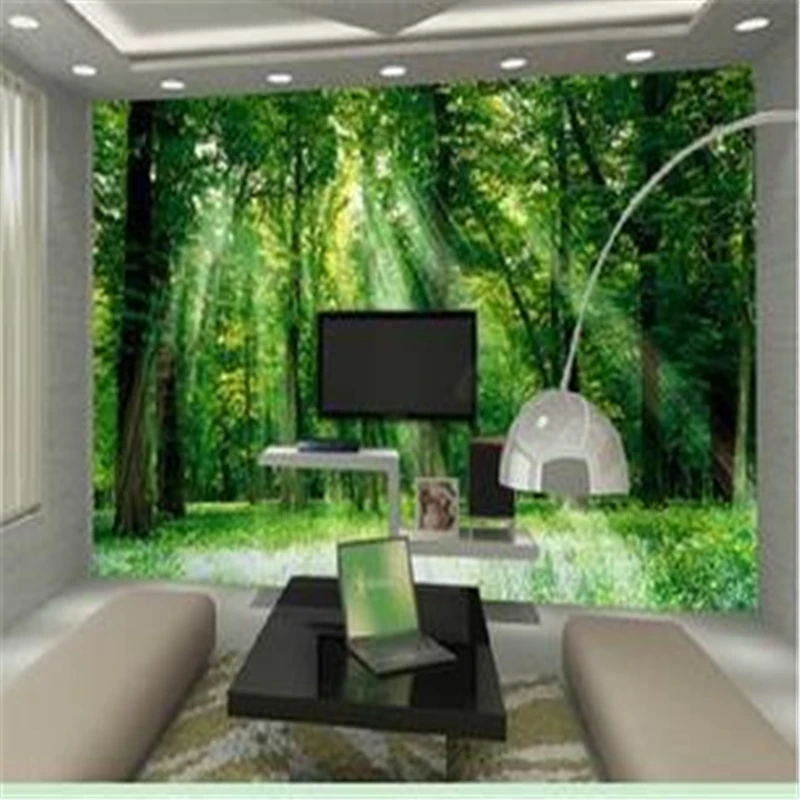 

beibehang wall paper roll Modern brief repair style Green Forest TV sofa backdrop mural living large seamless wallpaper