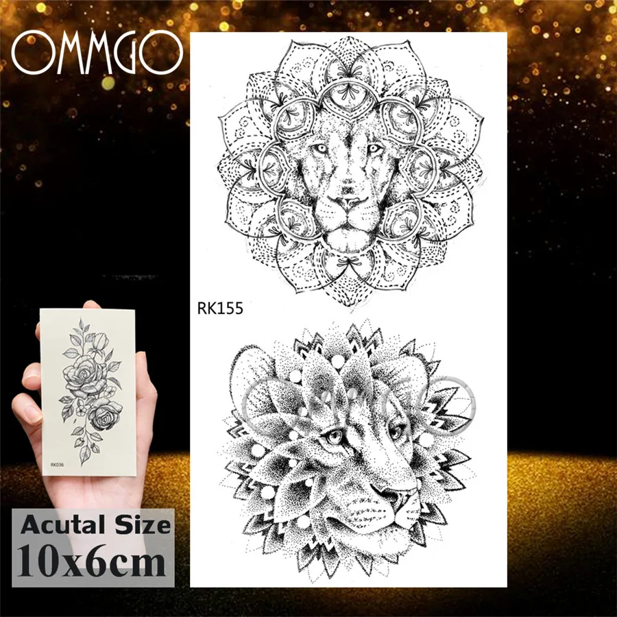 OMMGO Galaxy Wolf Tiger Triangle Temporary Tattoos Sticker Geometric Custom Tattoo Henna Tribal Body Art Fake Tatoos Women Men