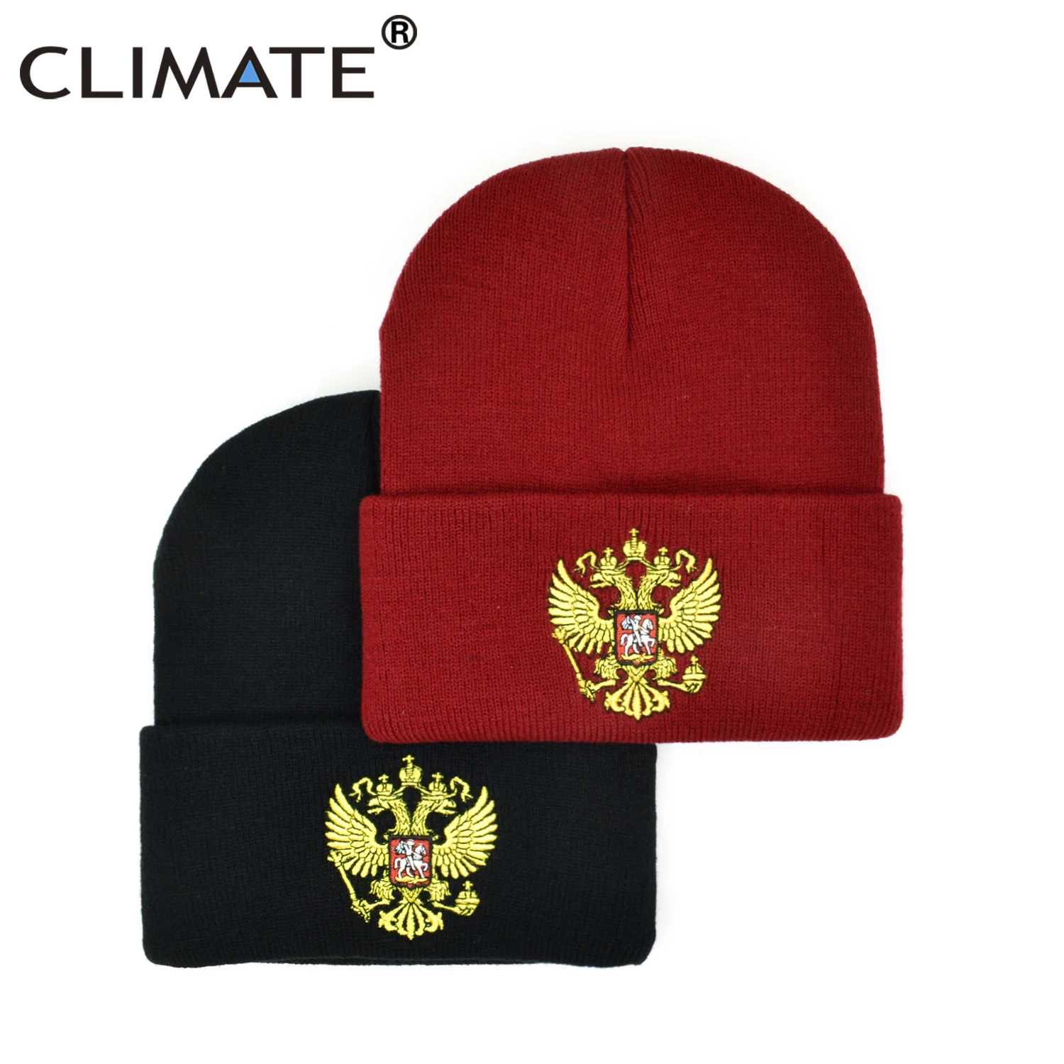 CLIMATE Men Russia Beanie Hat Russian Emblem Winter Beanie National Day Skullies Men Women Warm Knitted Hats Cap for Men Women