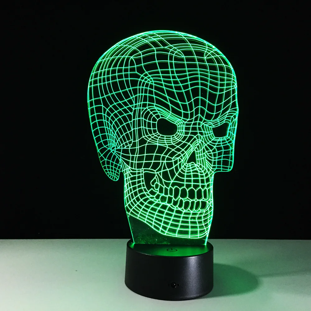 3D skull head pattern night light 7 color adjustable 3d visual Action figure Acrylic Room ornament Halloween gifts A13