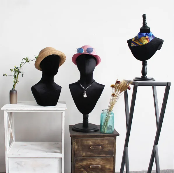 Fashion Style Hat Scarf Display Black Fabric Head Mannequin Head Model For Sale