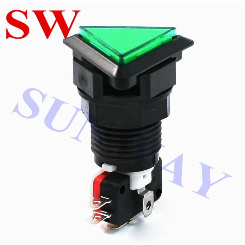 5 สีปุ่มอาเขต 12 โวลต์สามเหลี่ยม LED อาเขตกดปุ่ม microswitch วงกลมสีดำสว่าง