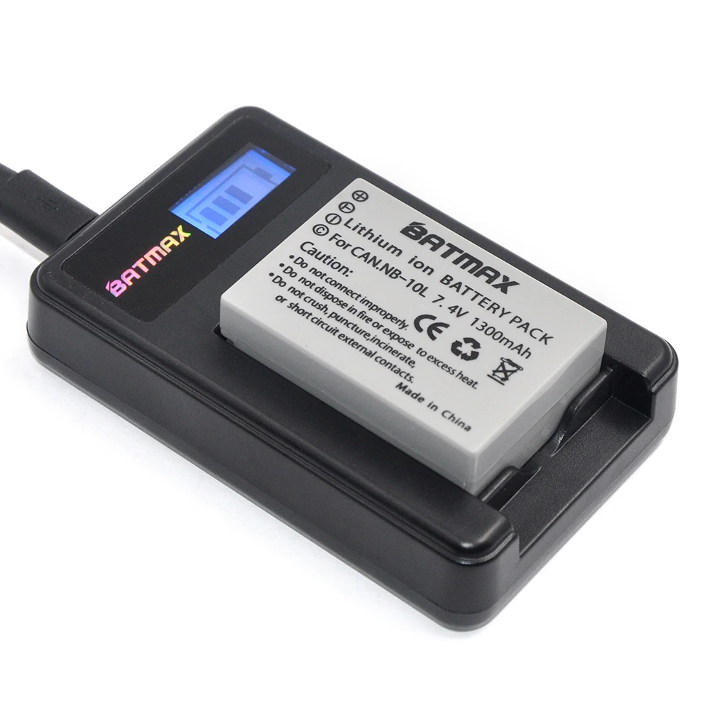 2Pcs 1300mAh NB-10L NB10L NB 10L Camera Battery + LCD USB Charger for Canon G1X G15 G16 SX40HS SX50HS SX60HS SX40 SX50 SX60 HS