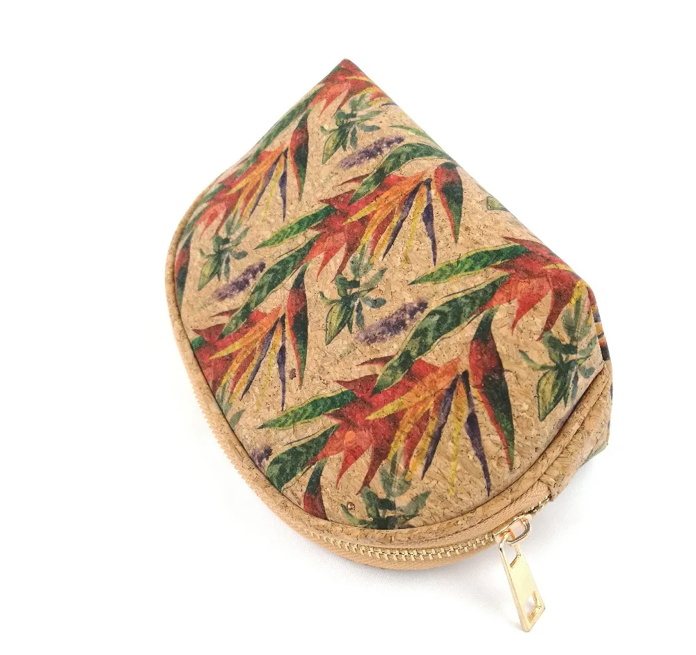 WOMEN FLORAL CORK COSMETIC BAGS NEW STYLE VINTAGE WOODEN ZIPPER BAGS STORAGE PURSE