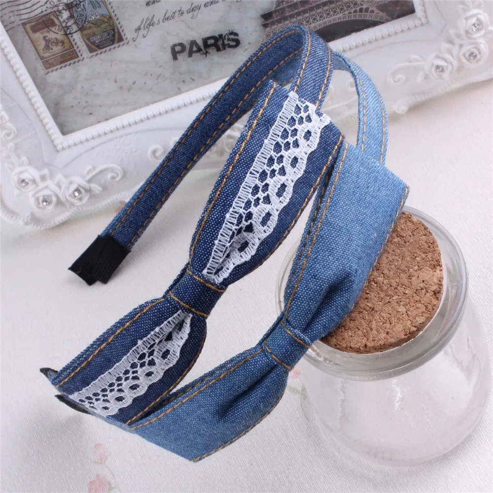 

Denim gift children kids baby girls hair accessories hair bands headwear bow flower Retail wholesale Boutique tiara