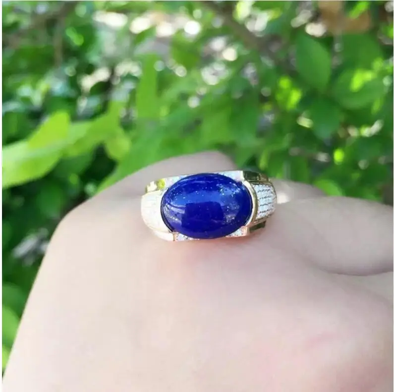 

Men rings Blue Lapis Man ring Free shipping Natural real Blue Lapis ring 925 sterling silver For men or women Gem 10*14mm