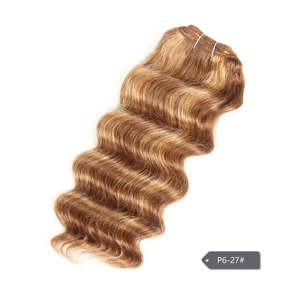 Sleek Nature-Deep Wave Cabelo Humano Weave Bundles Deal, Ombre Remy Hair Extension, Hi Deep Hair, P6-27, 1 PC Only, T1B-99J