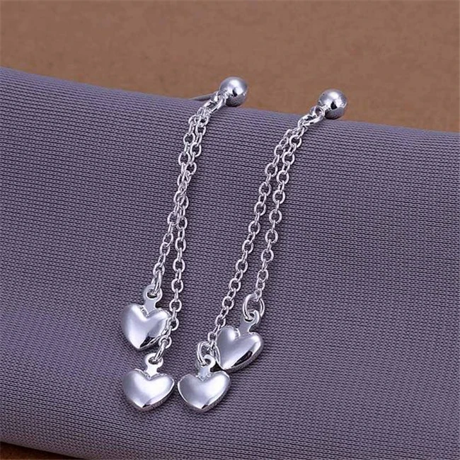 Wholesale Silver Color Earrings For Women Retro Elements Elegant Gorgeous Fashion Jewelry Dual-Heart Earrings E248 Anmajeta