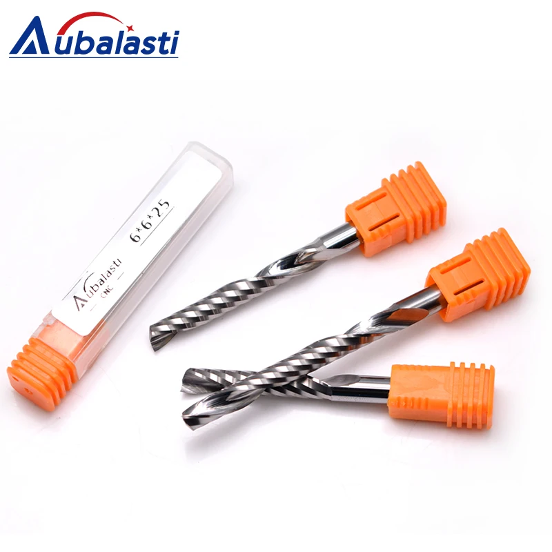 Aubalasti 6Mm Satu Flute Spiral Cutter Router Bit CNC Akhir Pabrik untuk MDF Karbida Pemotong Penggilingan Tugster Baja Router Bit